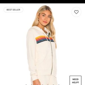 Aviator Nation 5 Stripe Hoodie in Vintage White
